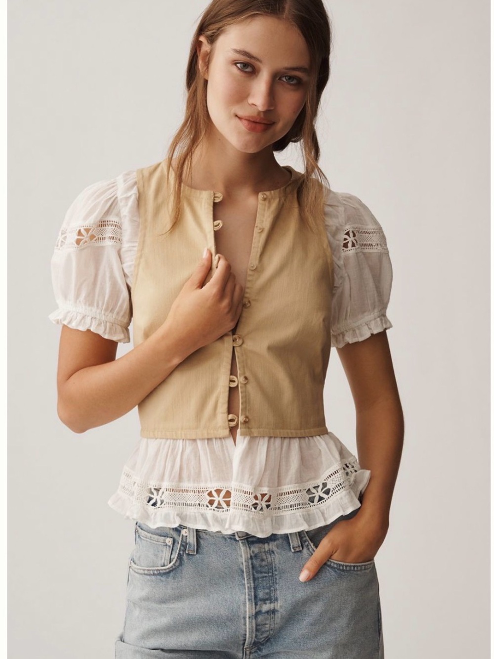 NWT Anthropologie Puff Sleeve Twofer Top